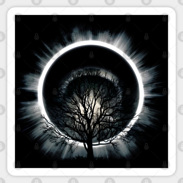 Ethereal Winter Tree With the Dark Sun Sticker by MakerMind8.2